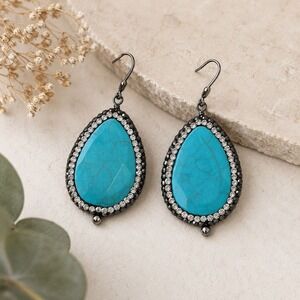 Turquoise Teardrop Earrings Western Boho Rhinestone Statement Dangles